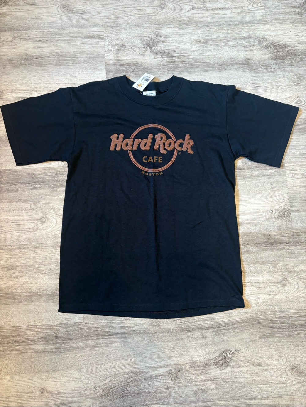 NWT Men’s Hard Rock Cafe Black Tee with Leather Brown Logo - Boston